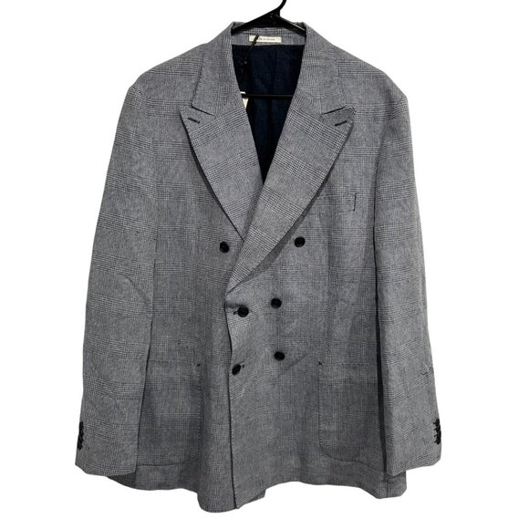 Singer + Sargent NEW Mens Double Breasted Blazer Jacket XXL Gray Plaid Wool Blen